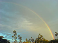 ショッピングセンターで買い物をして出てきたら虹が！いつのまにか雨が降って止んでいたよう。